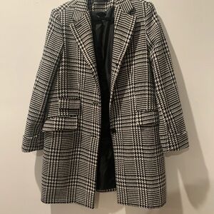 Ralph Lauren Black and White Plaid Wool Coat